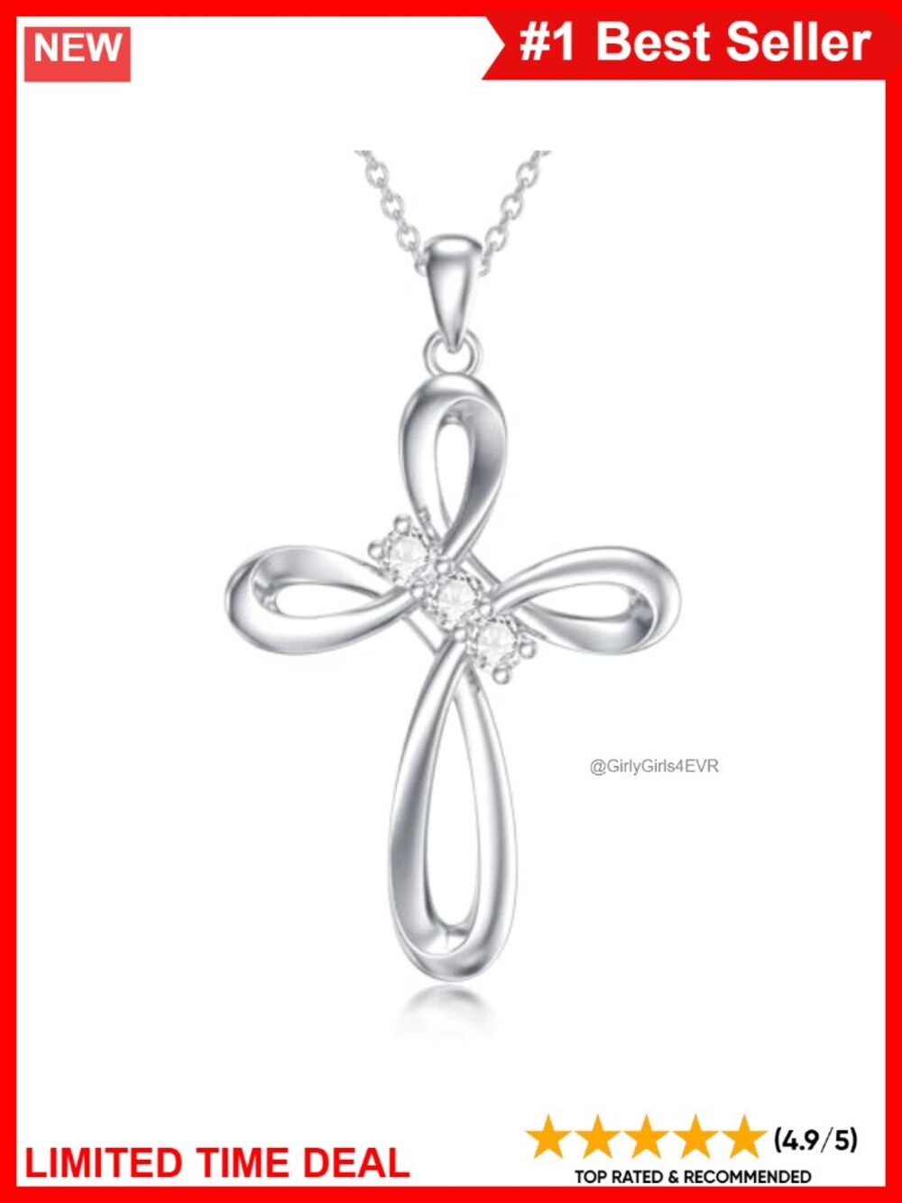 Moissanite Cross Necklace 14K Gold Plated Sterling Silver 18+2 Women Faith Gift
